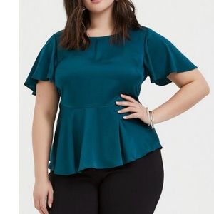 Elegant Teal Flutter Sleeve Top